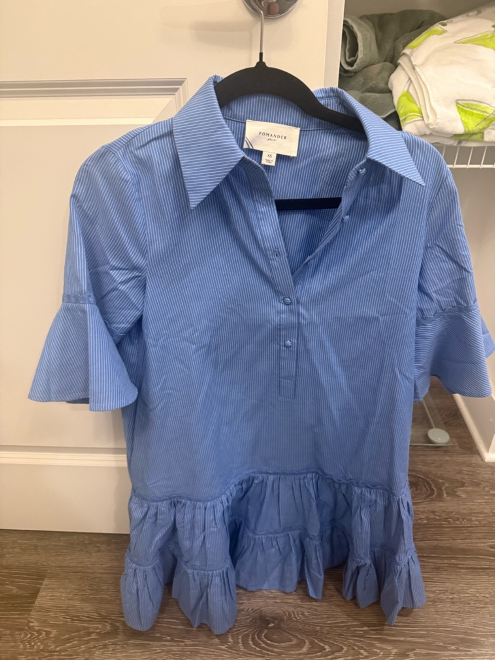 Pomander Place Blue and White Pinstripe Button Tunic